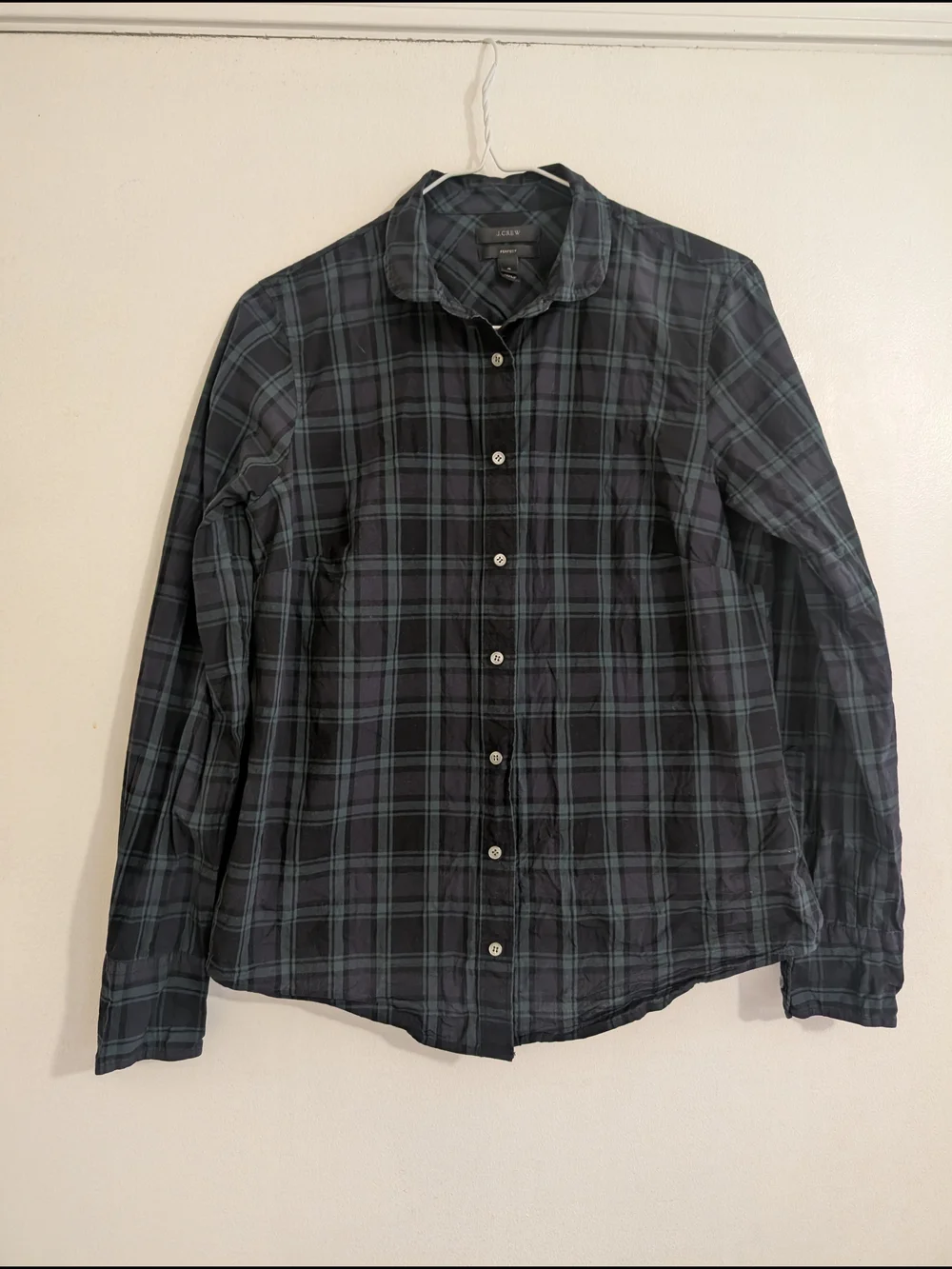 J. Crew 100% Cotton Green and Black Plaid Button-Down Shirt